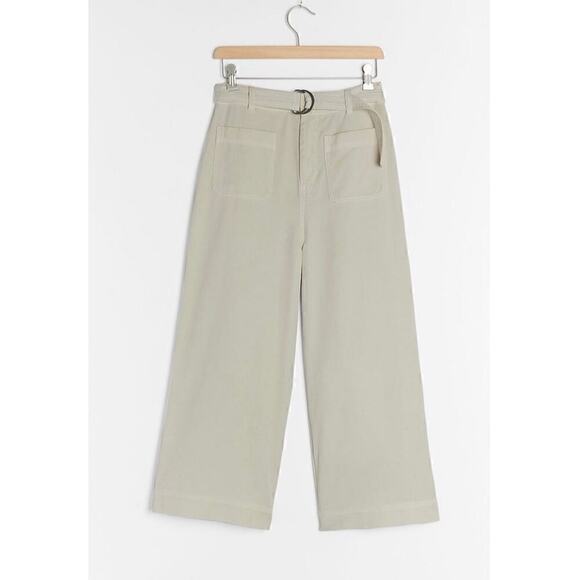 Cloth & Stone Belted Wide Leg Pants Size 30 Light Beige Ecru Crop Anthropologie - Picture 3 of 10